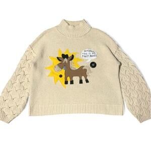 Custom Upcycled “Actually This Is My First Rodeo” Horse Patchwork Sweater XL